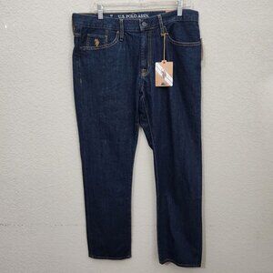 U.S. Polo Assn. Mens Straight Fit Denim Jeans 34x30 Dark Wash Cotton Casual Wear